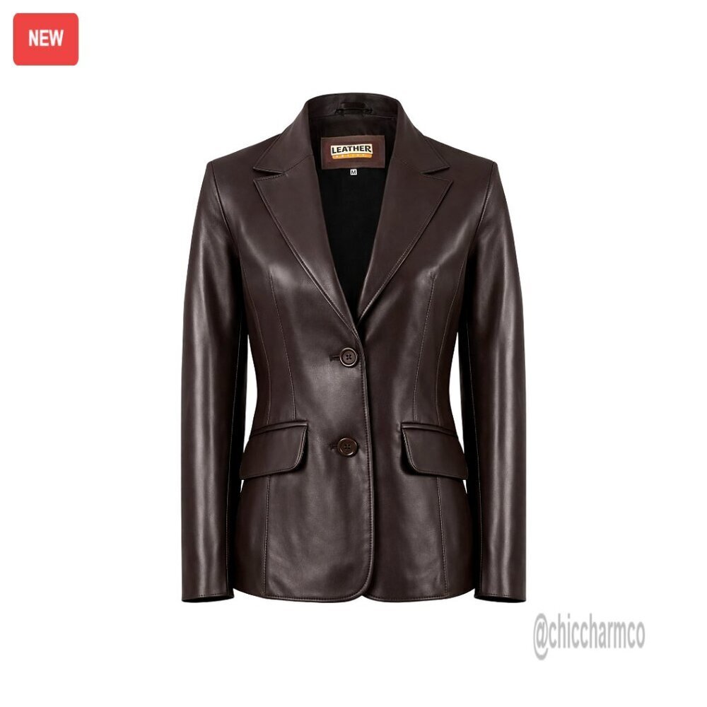 Genuine Lambskin Leather Blazer Jacket Classic Tailored Chic Everyday Wear
